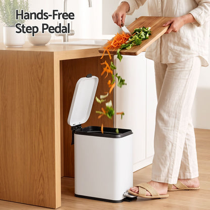 Alona.com.au Home & Garden > Kitchen Bins > Pedal Bins Cefito 5L Pedal Rubbish Bin Carbon Steel Rectangular Trash Can Removable Bucket White