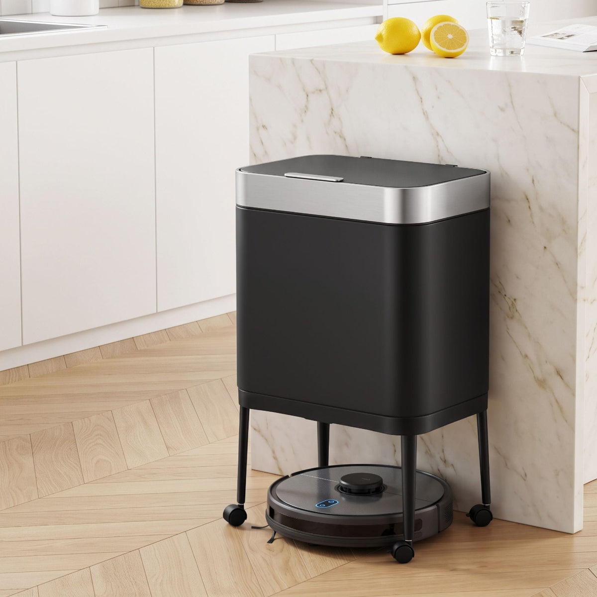 Alona.com.au Home & Garden > Kitchen Bins > Automatic Bins Cefito 40L Press Top Trash Can Kitchen Rubbish Bin Moblie Stainless Steel Black