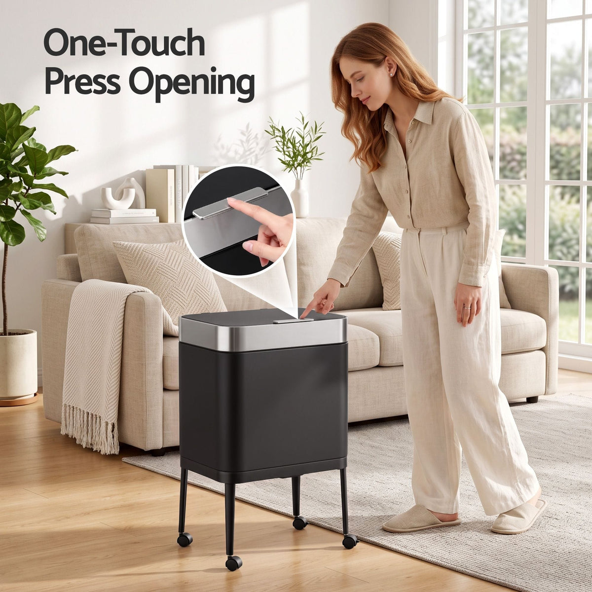 Alona.com.au Home & Garden > Kitchen Bins > Automatic Bins Cefito 40L Press Top Trash Can Kitchen Rubbish Bin Moblie Stainless Steel Black