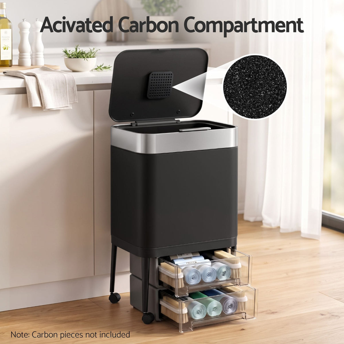 Alona.com.au Home & Garden > Kitchen Bins > Automatic Bins Cefito 40L Press Top Trash Can Kitchen Rubbish Bin Moblie Stainless Steel Black