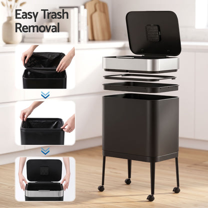 Alona.com.au Home & Garden > Kitchen Bins > Automatic Bins Cefito 40L Press Top Trash Can Kitchen Rubbish Bin Moblie Stainless Steel Black