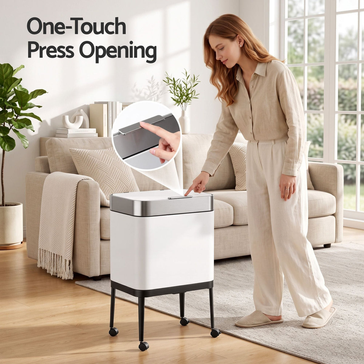 Alona.com.au Home & Garden > Kitchen Bins > Automatic Bins Cefito 40L Press Top Trash Can Kitchen Rubbish Bin Moblie Stainless Steel White