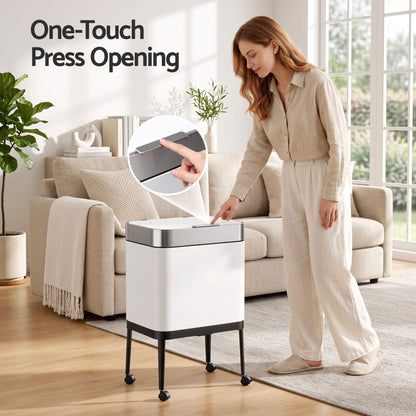 Alona.com.au Home & Garden > Kitchen Bins > Automatic Bins Cefito 40L Press Top Trash Can Kitchen Rubbish Bin Moblie Stainless Steel White