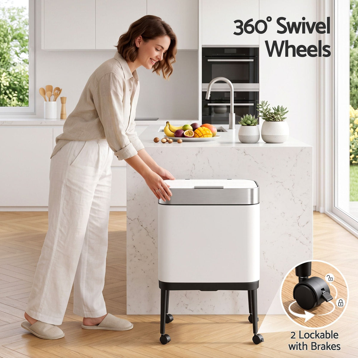 Alona.com.au Home & Garden > Kitchen Bins > Automatic Bins Cefito 40L Press Top Trash Can Kitchen Rubbish Bin Moblie Stainless Steel White