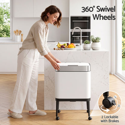Alona.com.au Home & Garden > Kitchen Bins > Automatic Bins Cefito 40L Press Top Trash Can Kitchen Rubbish Bin Moblie Stainless Steel White