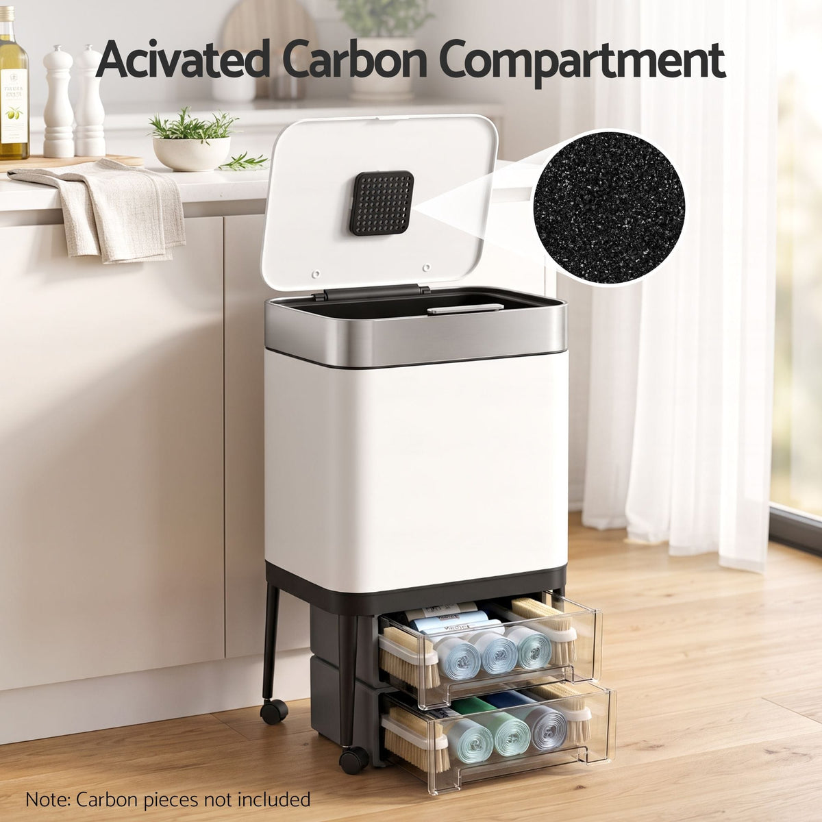 Alona.com.au Home & Garden > Kitchen Bins > Automatic Bins Cefito 40L Press Top Trash Can Kitchen Rubbish Bin Moblie Stainless Steel White