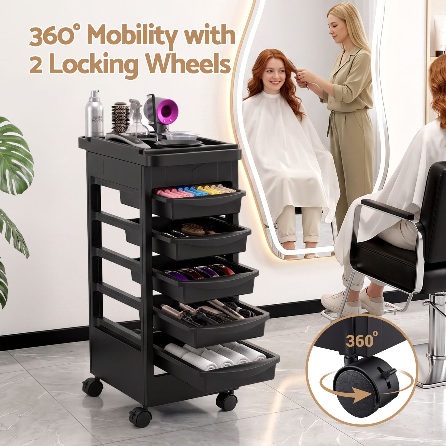 Embellir 6-Tier Salon Trolley Cart on Wheels Barber Mobile Hairdressing Cart