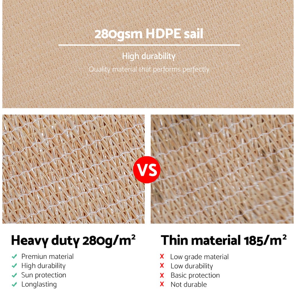Instahut Shade Sail 2x4m Rectangle 280GSM 98% Sand Shade Cloth