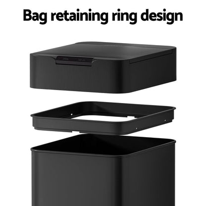 Devanti 50L Sensor Bin Motion Rubbish Bins Kitchen Automatic Trash Can Black