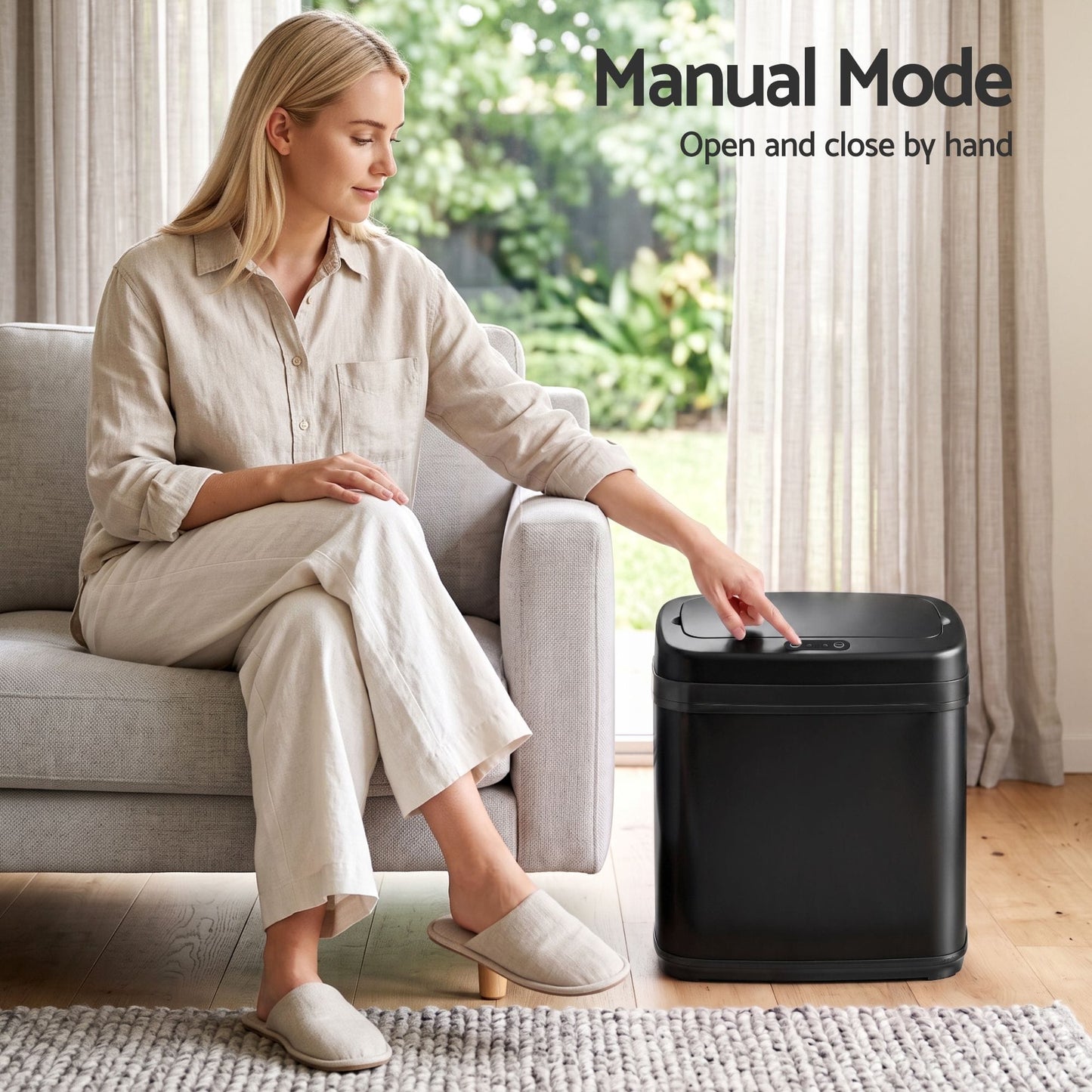 Devanti 15L Motion Sensor Bin Touchless Bins Soft-Close Rubbish Trash Can Black