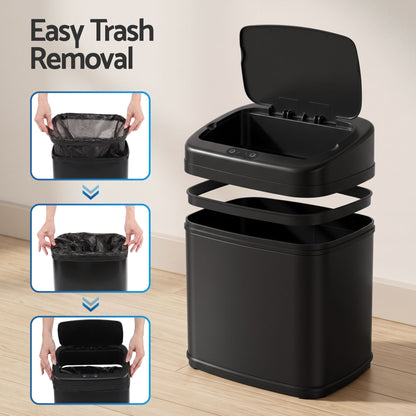 Devanti 15L Motion Sensor Bin Touchless Bins Soft-Close Rubbish Trash Can Black