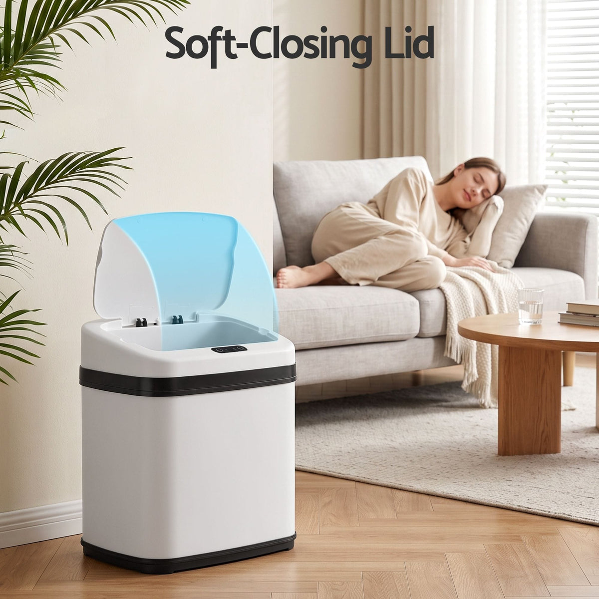 Devanti 15L Motion Sensor Bin Touchless Bins Soft-Close Rubbish Trash Can White