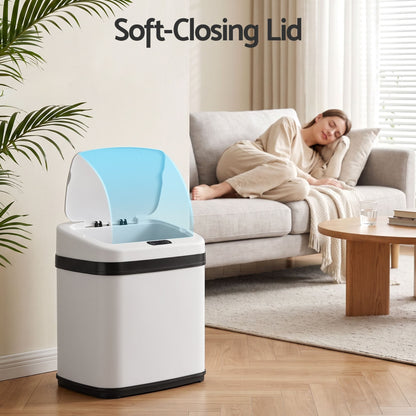 Devanti 15L Motion Sensor Bin Touchless Bins Soft-Close Rubbish Trash Can White