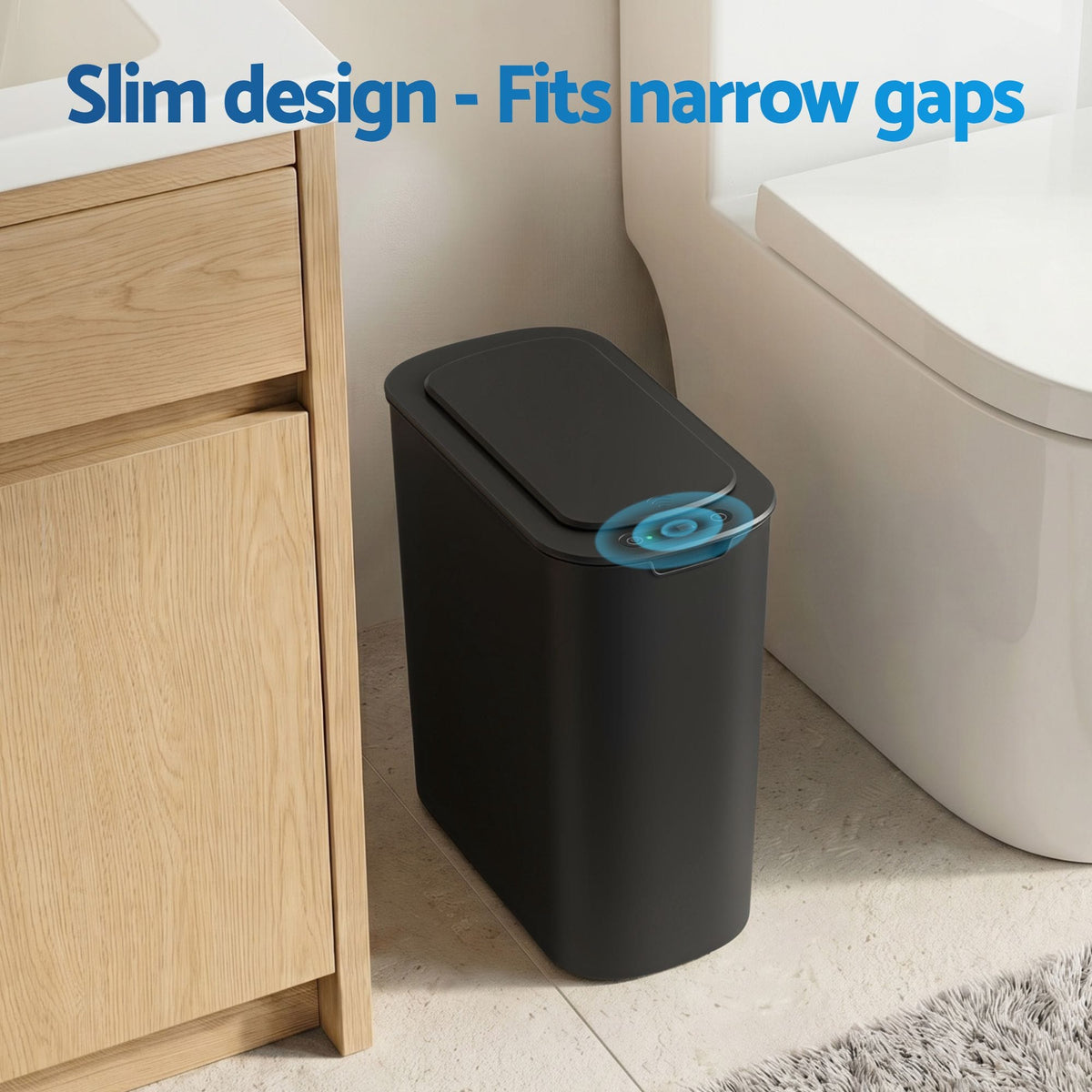 Alona.com.au Home & Garden > Kitchen Bins > Automatic Bins Devanti Automatic Trash Bin with Lid 11L Motion Sensor Kitchen Bin Touchless Garbage Can Modern Black Plastic Slim Rubbish Bin with Liner Holder for Kitchen, Home, Office