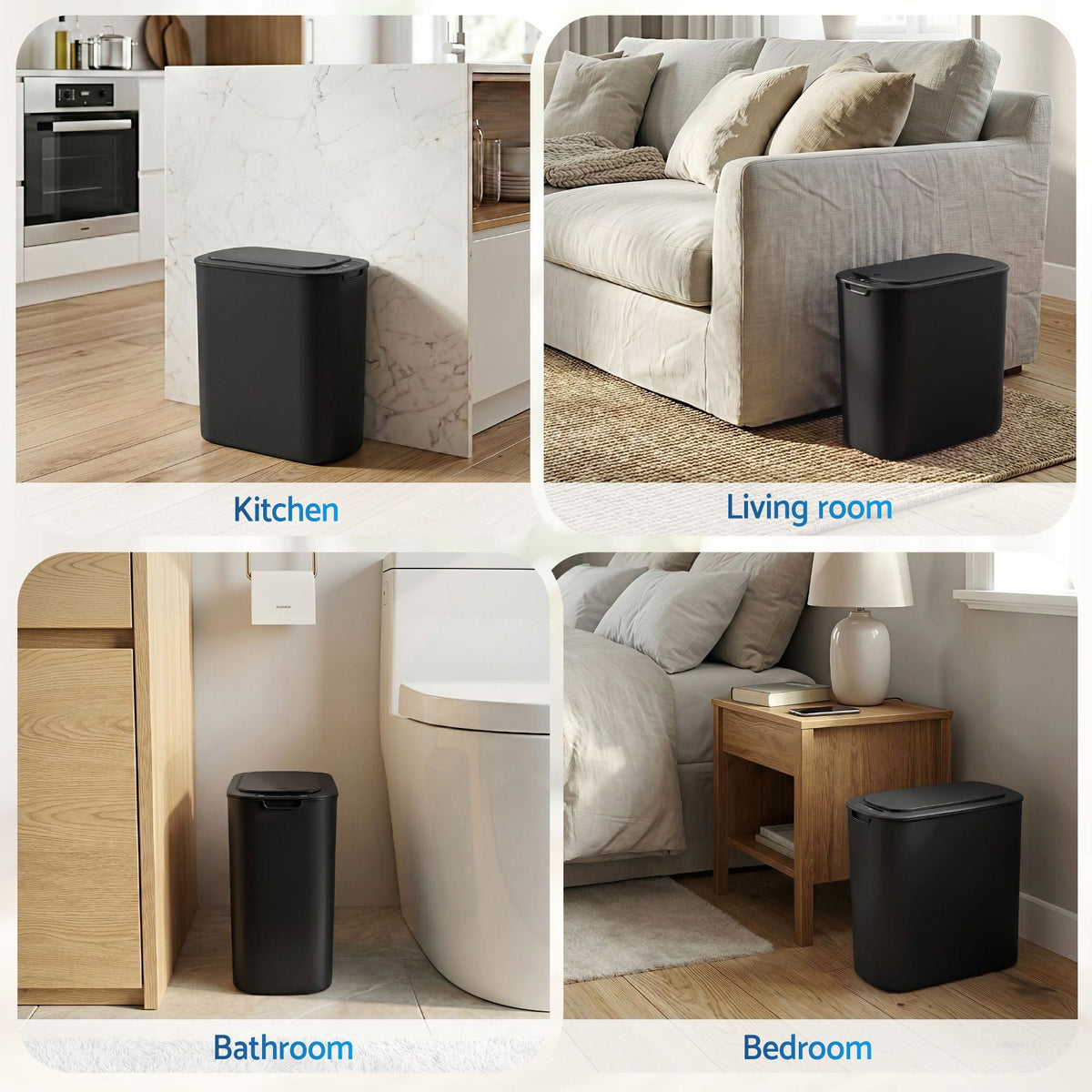 Alona.com.au Home & Garden > Kitchen Bins > Automatic Bins Devanti Automatic Trash Bin with Lid 11L Motion Sensor Kitchen Bin Touchless Garbage Can Modern Black Plastic Slim Rubbish Bin with Liner Holder for Kitchen, Home, Office