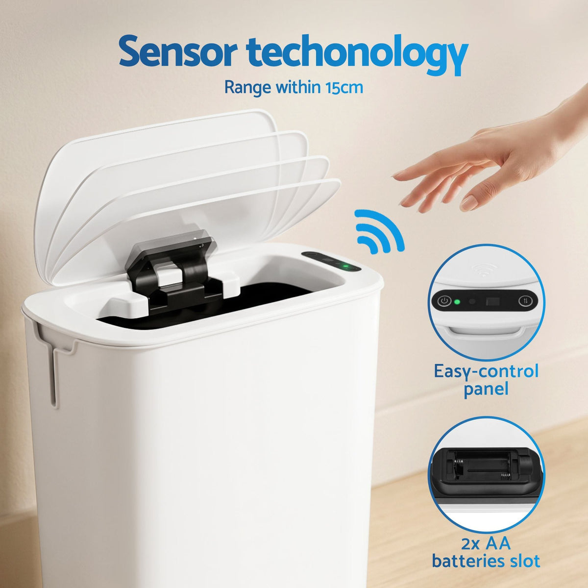 Alona.com.au Home & Garden > Kitchen Bins > Automatic Bins Devanti Automatic Trash Bin with Lid 11L Motion Sensor Kitchen Bin Touchless Garbage Can Modern White Plastic Slim Rubbish Bin with Liner Holder for Kitchen, Home, Office