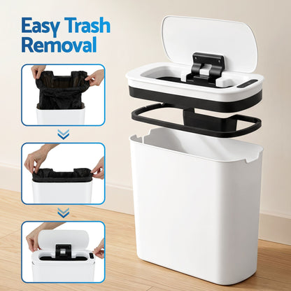 Alona.com.au Home & Garden > Kitchen Bins > Automatic Bins Devanti Automatic Trash Bin with Lid 11L Motion Sensor Kitchen Bin Touchless Garbage Can Modern White Plastic Slim Rubbish Bin with Liner Holder for Kitchen, Home, Office