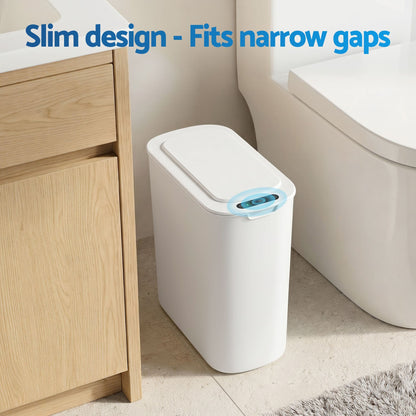Alona.com.au Home & Garden > Kitchen Bins > Automatic Bins Devanti Automatic Trash Bin with Lid 11L Motion Sensor Kitchen Bin Touchless Garbage Can Modern White Plastic Slim Rubbish Bin with Liner Holder for Kitchen, Home, Office