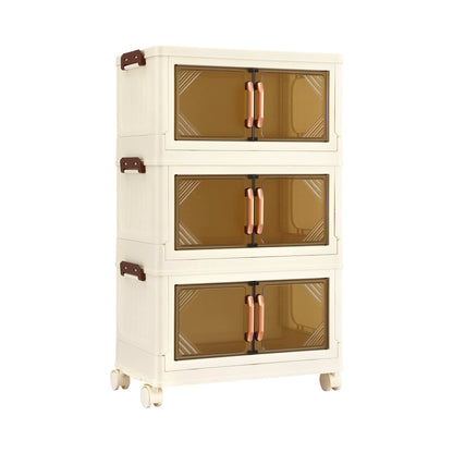 Alona.com.au Home & Garden > Storage > Storage Boxes Artiss 3-Tier Foldable Storage Cabinet Stackable Box Clear Magnetic Door White