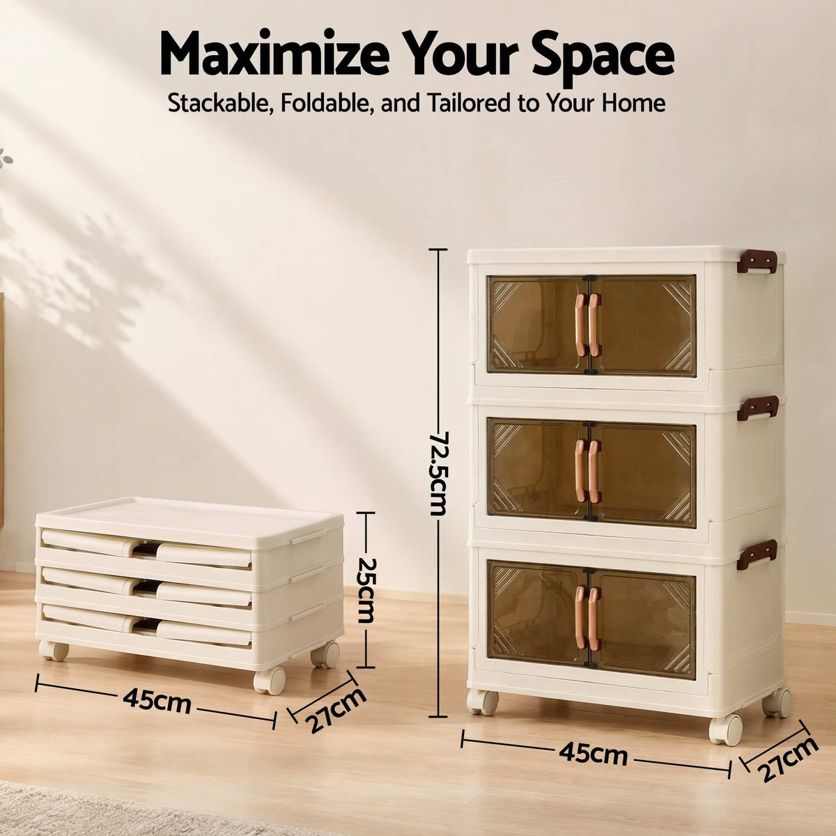 Alona.com.au Home & Garden > Storage > Storage Boxes Artiss 3-Tier Foldable Storage Cabinet Stackable Box Clear Magnetic Door White