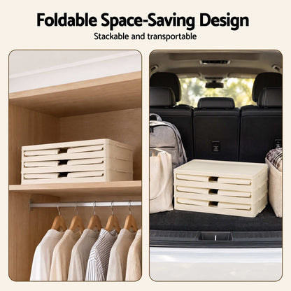 Alona.com.au Home & Garden > Storage > Storage Boxes Artiss 3-Tier Foldable Storage Cabinet Stackable Box Clear Magnetic Door White