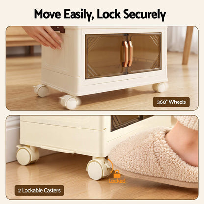 Alona.com.au Home & Garden > Storage > Storage Boxes Artiss 3-Tier Foldable Storage Cabinet Stackable Box Clear Magnetic Door White