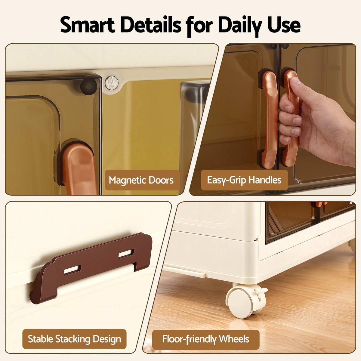 Alona.com.au Home & Garden > Storage > Storage Boxes Artiss 3-Tier Foldable Storage Cabinet Stackable Box Clear Magnetic Door White