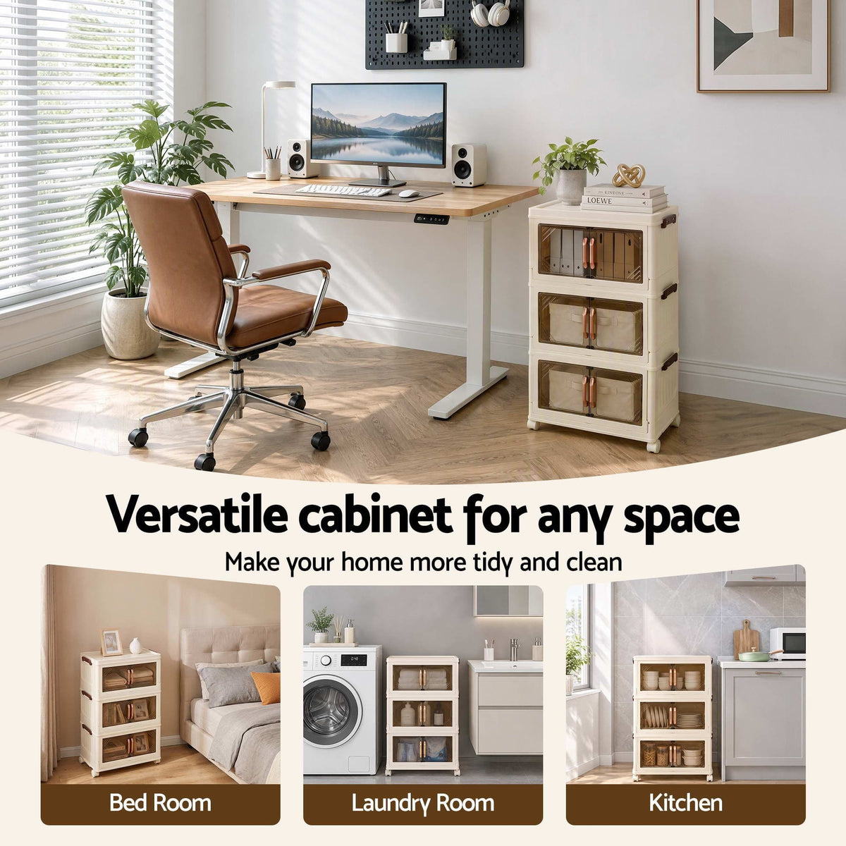 Alona.com.au Home & Garden > Storage > Storage Boxes Artiss 3-Tier Foldable Storage Cabinet Stackable Box Clear Magnetic Door White