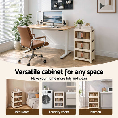 Alona.com.au Home & Garden > Storage > Storage Boxes Artiss 3-Tier Foldable Storage Cabinet Stackable Box Clear Magnetic Door White