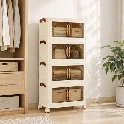 Alona.com.au Home & Garden > Storage > Storage Boxes Artiss 4-Tier Foldable Storage Cabinet Stackable Box Clear Magnetic Door White