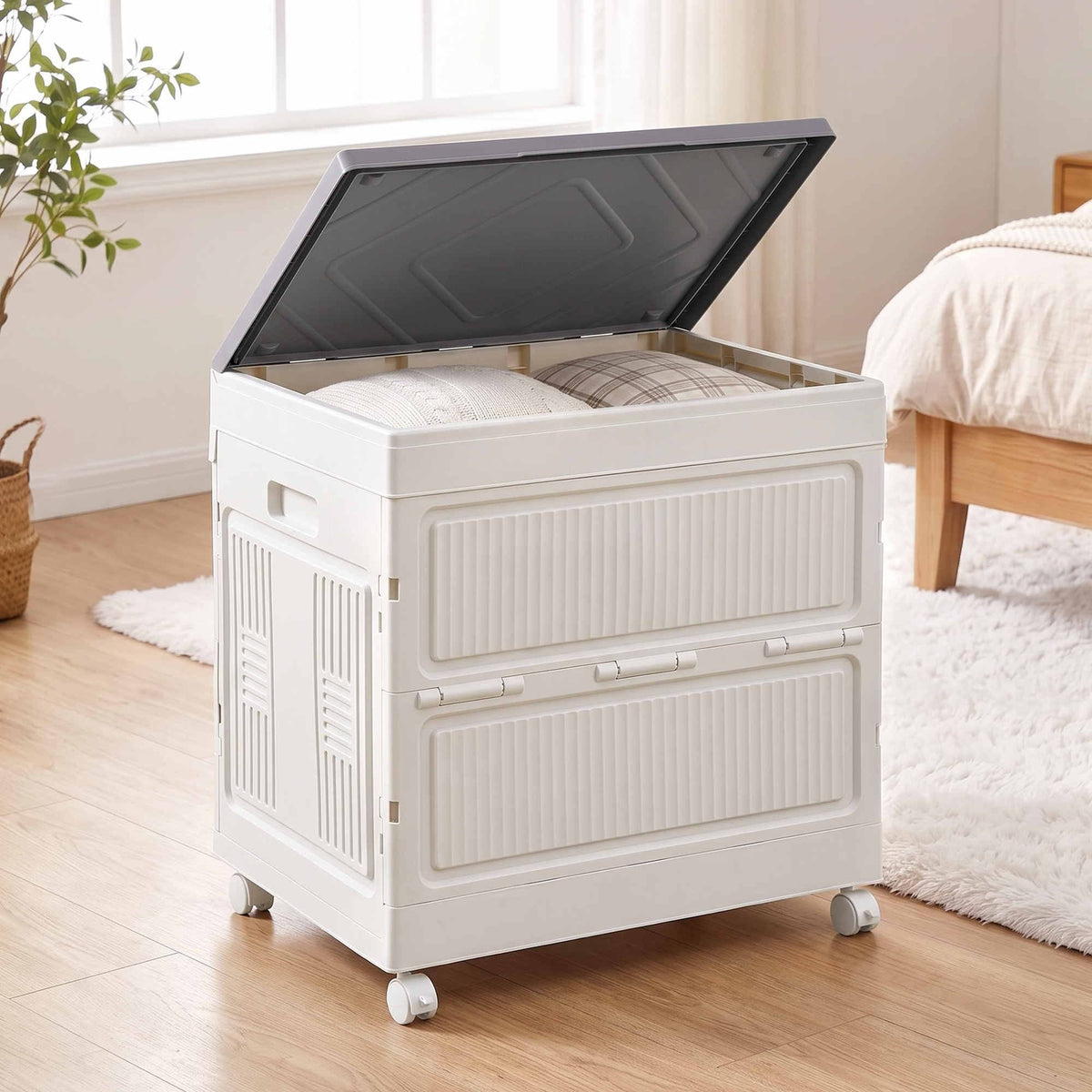 Alona.com.au Home & Garden > Storage > Storage Boxes Artiss Foldable Storage Cabinet Stackable Box Flip-Top Rolling Organiser White