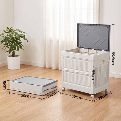 Alona.com.au Home & Garden > Storage > Storage Boxes Artiss Foldable Storage Cabinet Stackable Box Flip-Top Rolling Organiser White