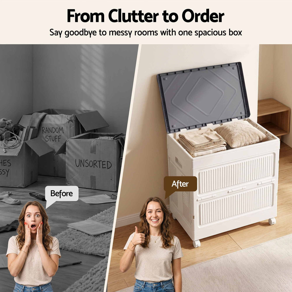 Alona.com.au Home & Garden > Storage > Storage Boxes Artiss Foldable Storage Cabinet Stackable Box Flip-Top Rolling Organiser White