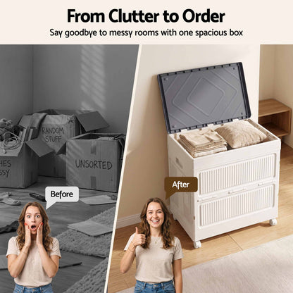 Alona.com.au Home & Garden > Storage > Storage Boxes Artiss Foldable Storage Cabinet Stackable Box Flip-Top Rolling Organiser White