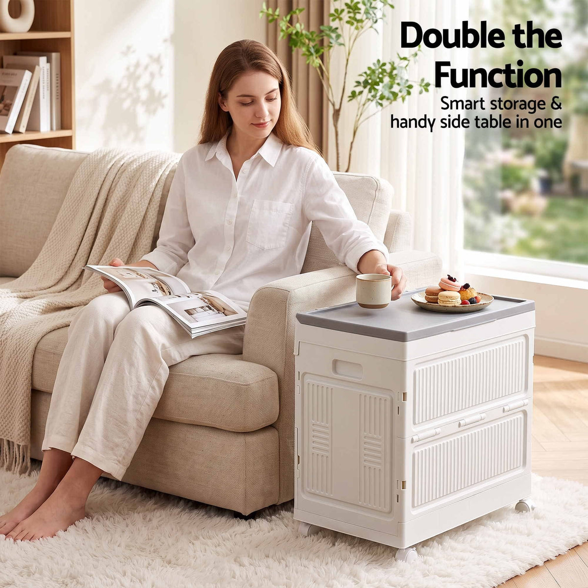 Alona.com.au Home & Garden > Storage > Storage Boxes Artiss Foldable Storage Cabinet Stackable Box Flip-Top Rolling Organiser White