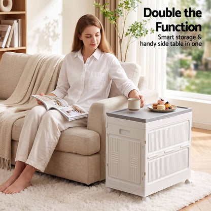 Alona.com.au Home & Garden > Storage > Storage Boxes Artiss Foldable Storage Cabinet Stackable Box Flip-Top Rolling Organiser White