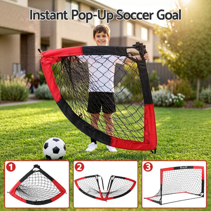 Everfit Pop Up Soccer Goal Nets Heavy Duty Portable Kids Training Set 2 Pcs Red