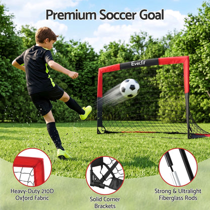 Everfit Pop Up Soccer Goal Nets Heavy Duty Portable Kids Training Set 2 Pcs Red
