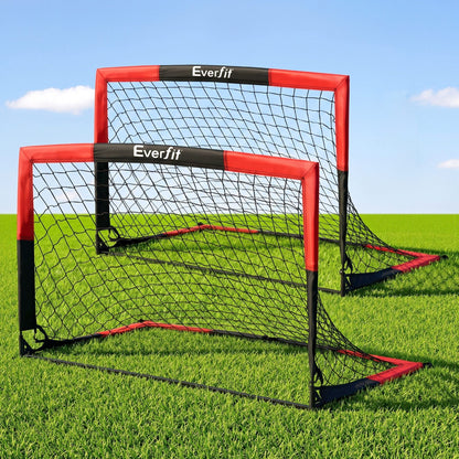 Everfit Pop Up Soccer Goal Nets Heavy Duty Portable Kids Training Set 2 Pcs Red