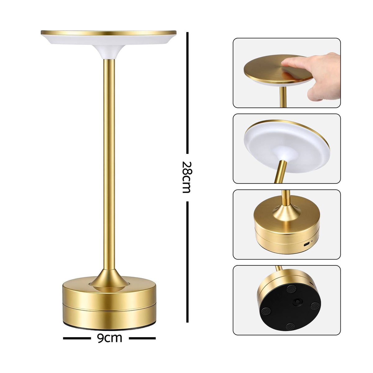 Alona.com.au Home & Garden > Lighting > Table Lamps Artiss Gold Touch Table Lamp, Warm to Cool White LED, Dimmable 3000-6000K 24 LEDs, Type-C