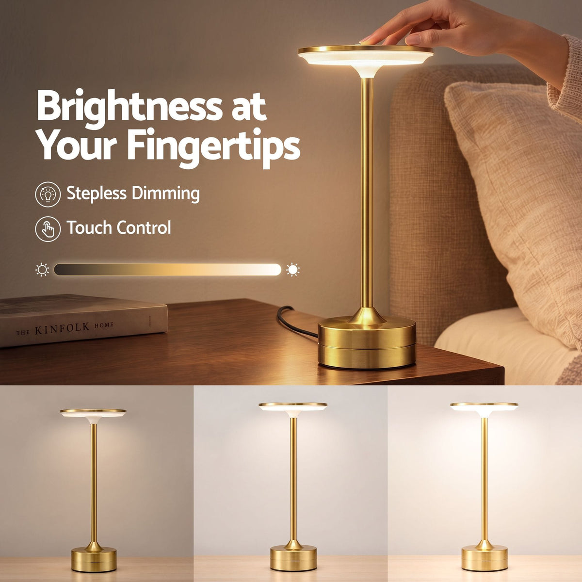 Alona.com.au Home & Garden > Lighting > Table Lamps Artiss Gold Touch Table Lamp, Warm to Cool White LED, Dimmable 3000-6000K 24 LEDs, Type-C
