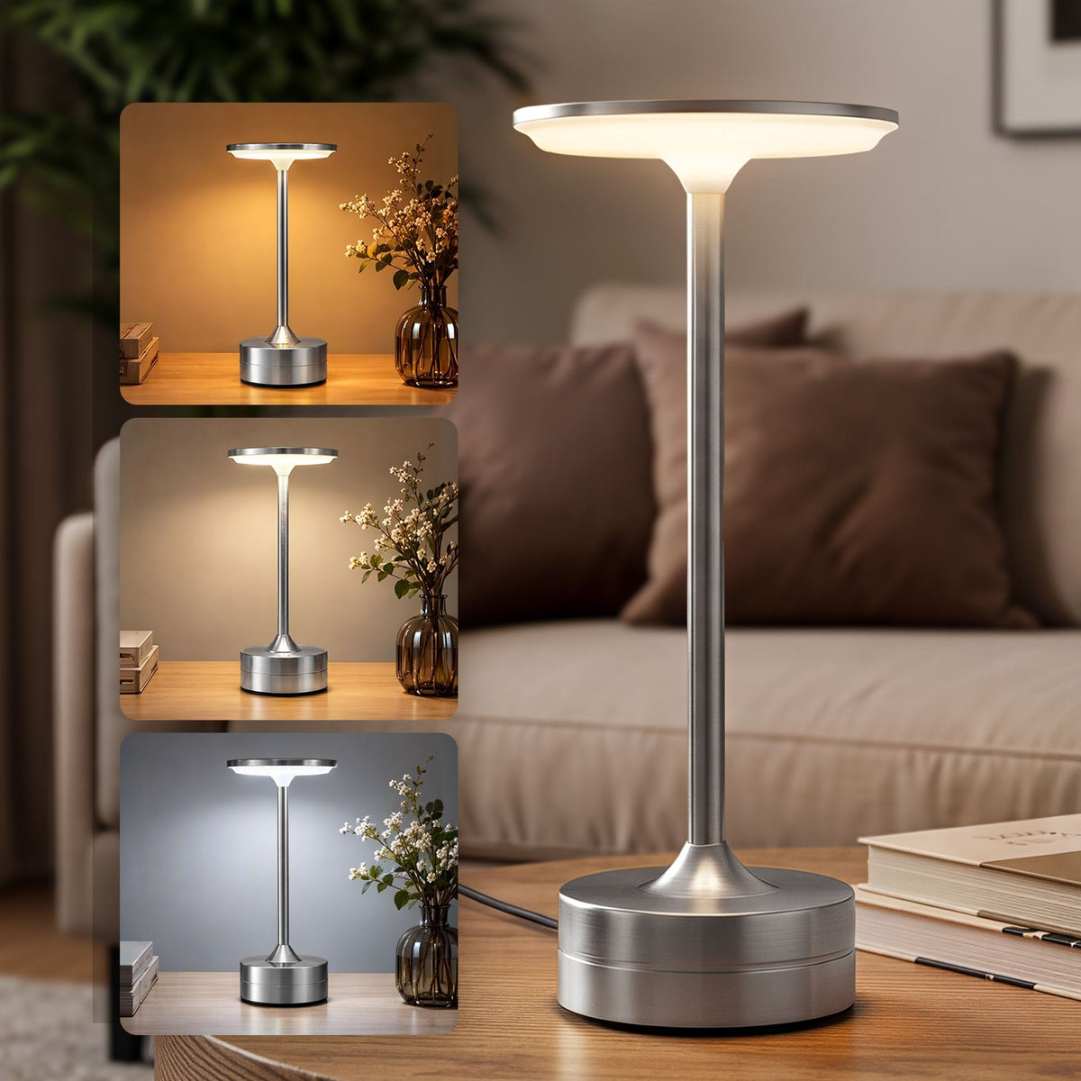 Alona.com.au Home & Garden > Lighting > Table Lamps Artiss Silver Touch Table Lamp, Warm to Cool White LED, Dimmable 3000-6000K 24 LEDs, Type-C