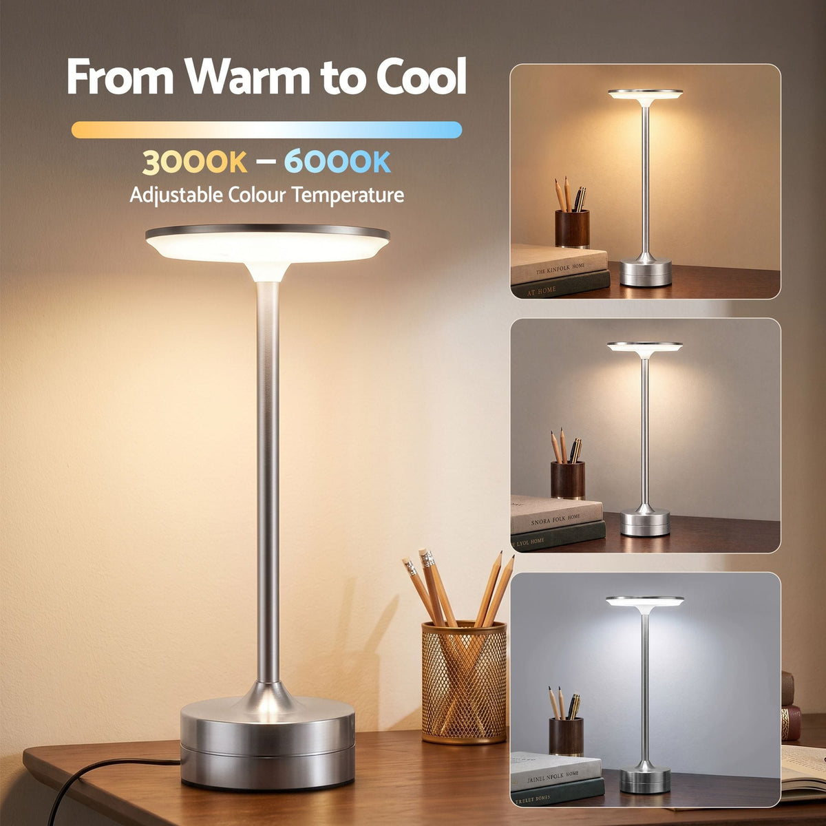 Alona.com.au Home & Garden > Lighting > Table Lamps Artiss Silver Touch Table Lamp, Warm to Cool White LED, Dimmable 3000-6000K 24 LEDs, Type-C