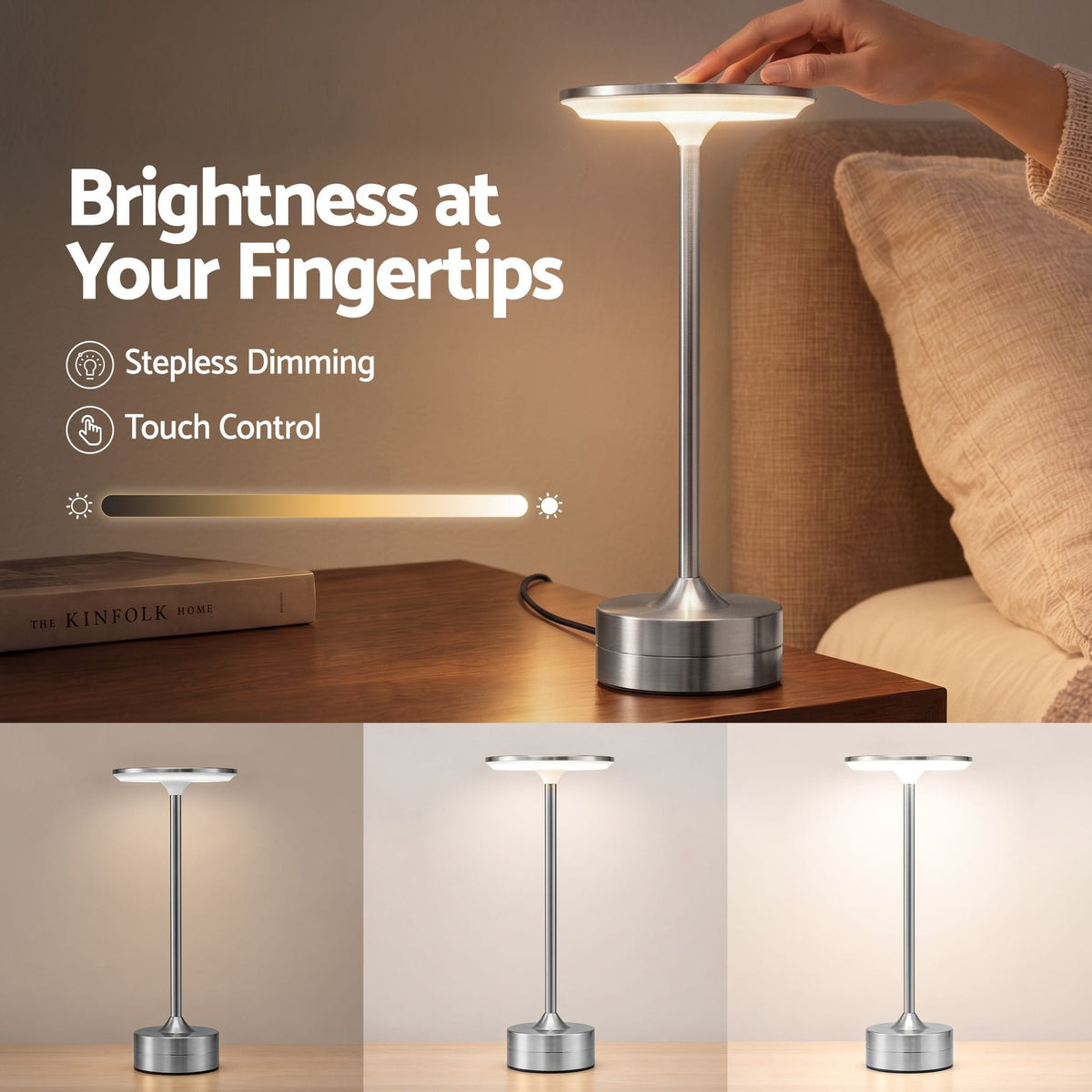 Alona.com.au Home & Garden > Lighting > Table Lamps Artiss Silver Touch Table Lamp, Warm to Cool White LED, Dimmable 3000-6000K 24 LEDs, Type-C