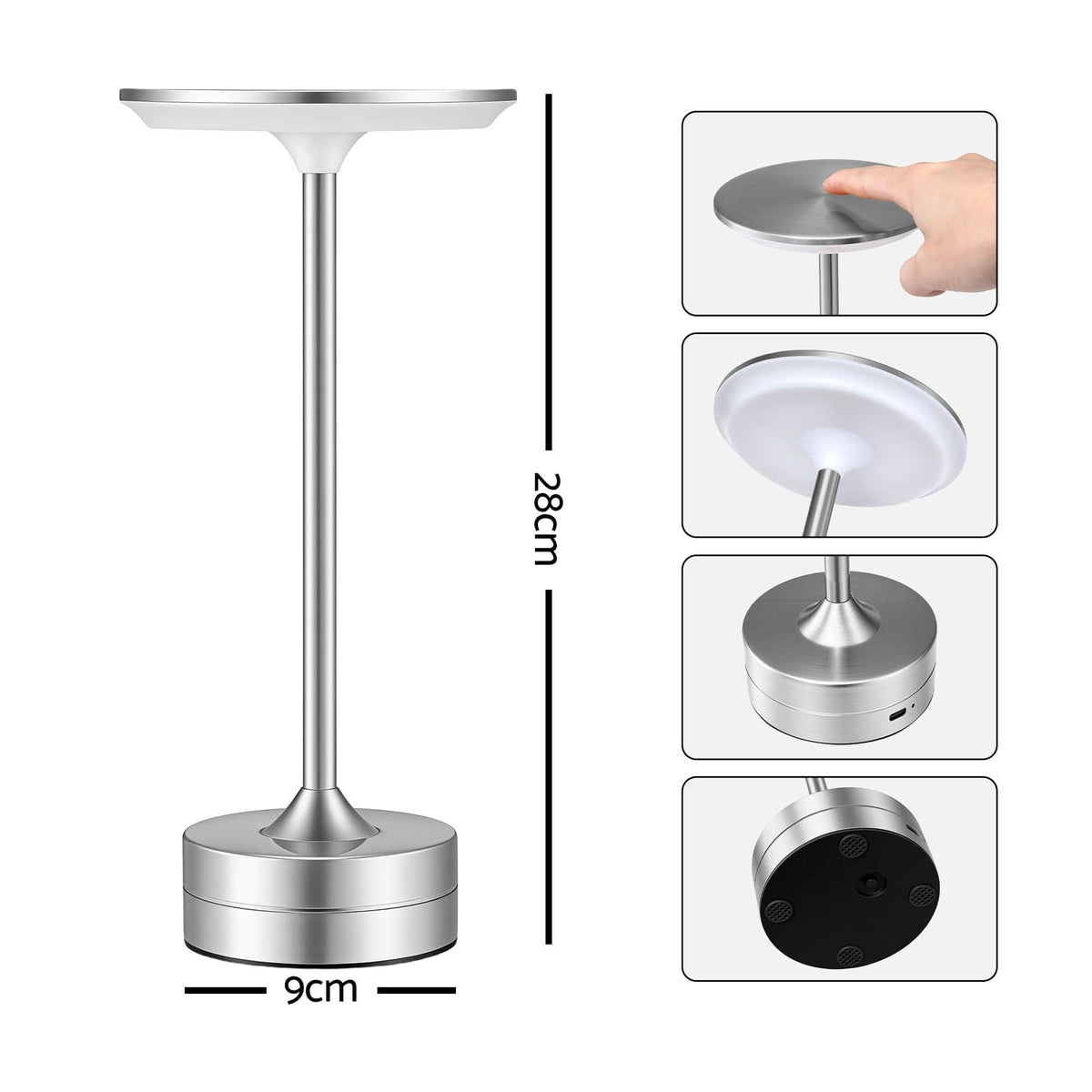 Alona.com.au Home & Garden > Lighting > Table Lamps Artiss Silver Touch Table Lamp, Warm to Cool White LED, Dimmable 3000-6000K 24 LEDs, Type-C