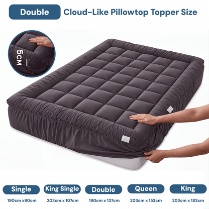 Giselle Furniture > Mattresses > Mattress Toppers Giselle Bedding Bamboo Charcoal Filling Pillowtop Topper 1000GSM 5cm Thick Pillowtop Pad for Back Pain Relief Washable with 45cm Deep Pocket Double