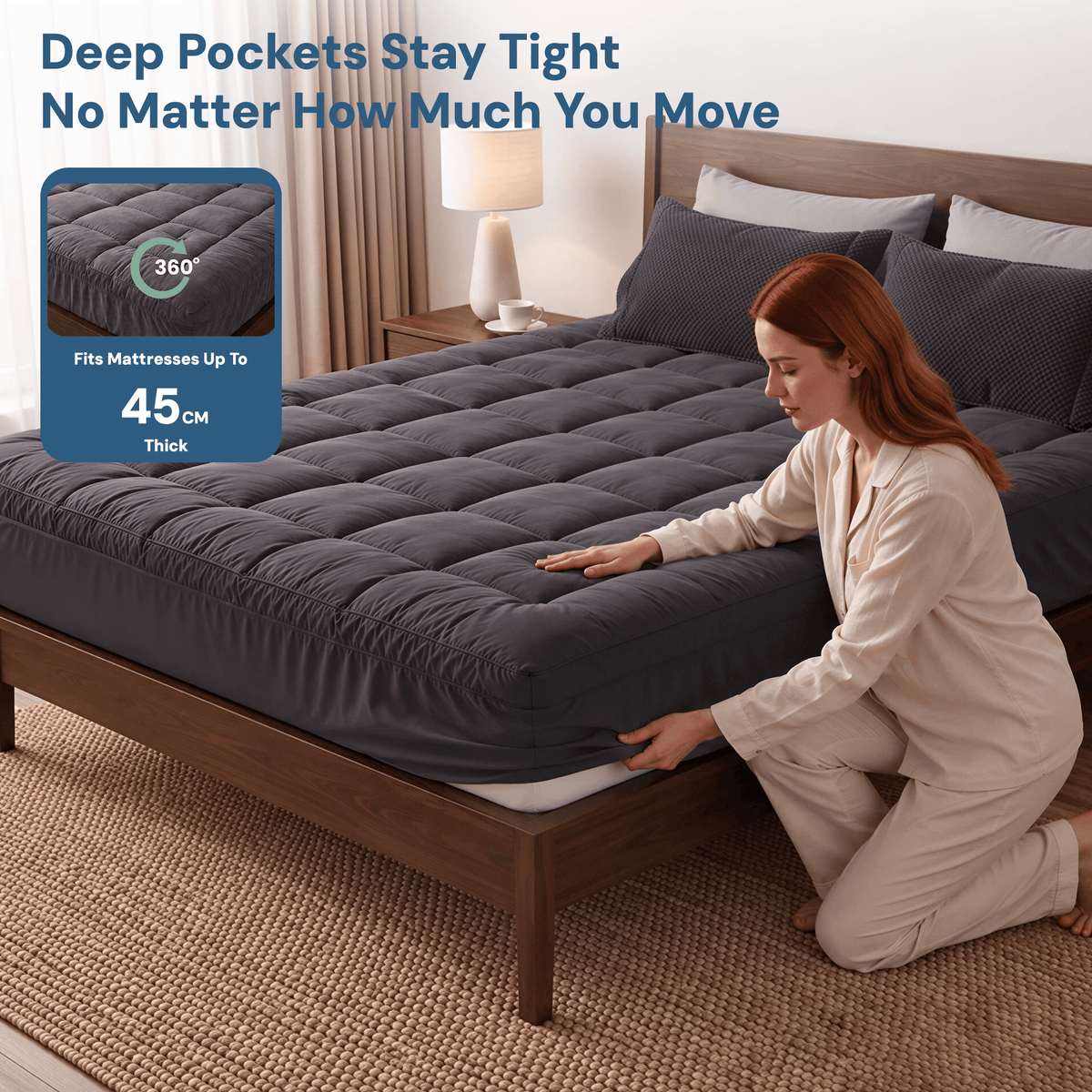 Giselle Furniture > Mattresses > Mattress Toppers Giselle Bedding Bamboo Charcoal Filling Pillowtop Topper 1000GSM 5cm Thick Pillowtop Pad for Back Pain Relief Washable with 45cm Deep Pocket Double