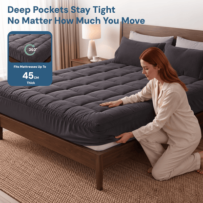 Giselle Furniture > Mattresses > Mattress Toppers Giselle Bedding Bamboo Charcoal Filling Pillowtop Topper 1000GSM 5cm Thick Pillowtop Pad for Back Pain Relief Washable with 45cm Deep Pocket Double