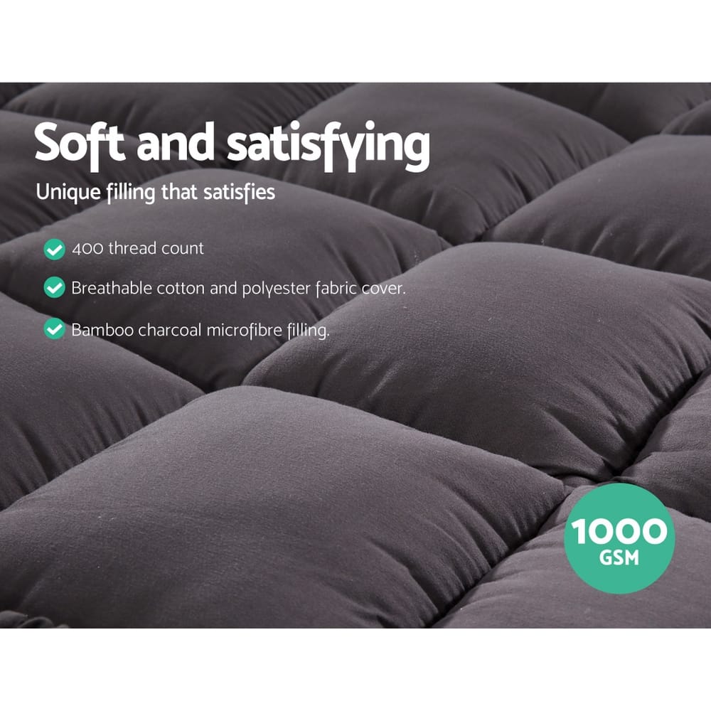 Giselle Furniture > Mattresses > Mattress Toppers Giselle Bedding Bamboo Charcoal Filling Pillowtop Topper 1000GSM 5cm Thick Pillowtop Pad for Back Pain Relief Washable with 45cm Deep Pocket King
