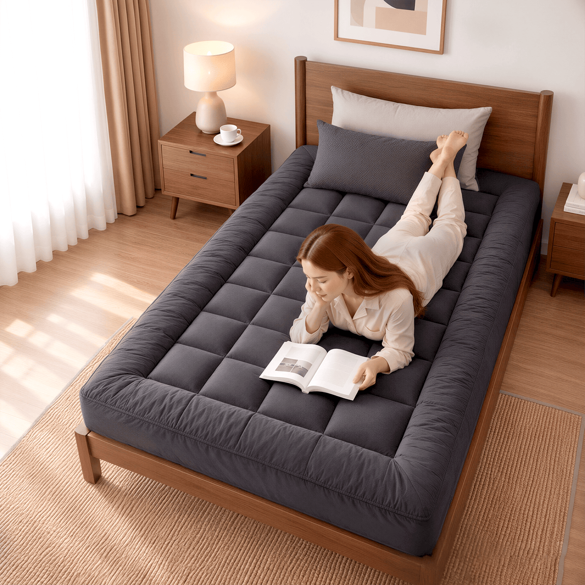 Giselle Furniture > Mattresses > Mattress Toppers Giselle Bedding Bamboo Charcoal Filling Pillowtop Topper 1000GSM 5cm Thick Pillowtop Pad for Back Pain Relief Washable with 45cm Deep Pocket King Single